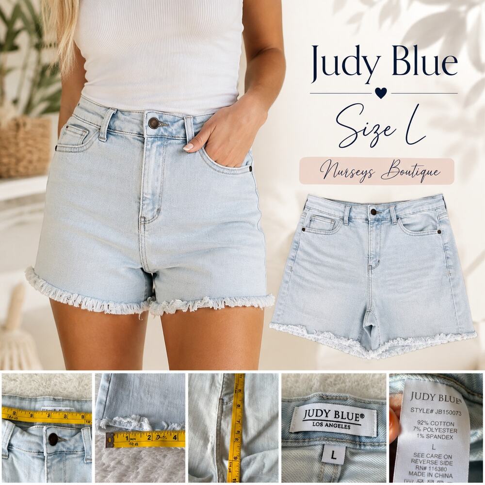 Judy Blue JB150073 High Rise Light Wash Cut Off Denim Shorts Size L
